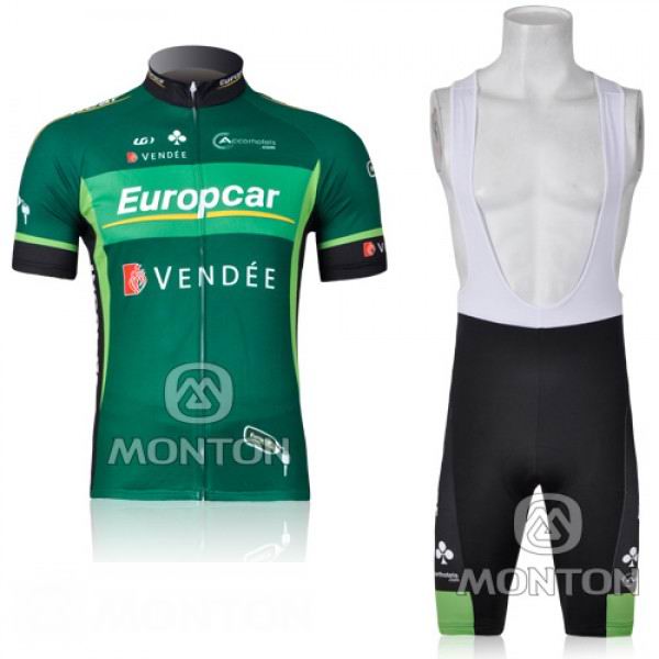 Europcar Pro Team Vendee Fahrradbekleidung Satz Fahrradtrikot Kurzarm Trikot und Kurz Trägerhose Grün