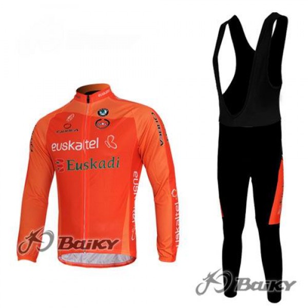 Euskaltel-Euskadi Pro Team Fahrradbekleidung Radtrikot Satz Langarm und Lange Trägerhose Orange