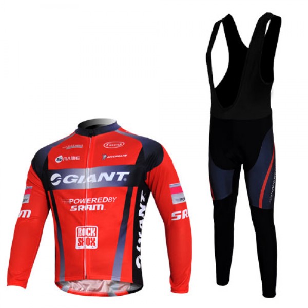 Giant Sram Pro Team Fahrradbekleidung Radtrikot Satz Langarm und Lange Trägerhose Rot Schwarz