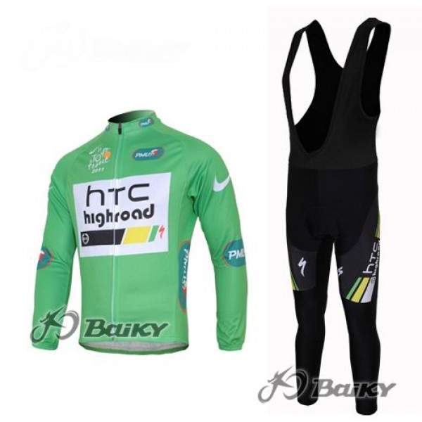 HTC-Highroad Pro Team Fahrradbekleidung Radtrikot Satz Langarm und Lange Trägerhose Grün Schwarz