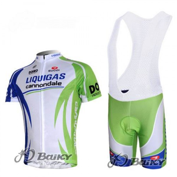 Liquigas Cannondale Pro Team Fahrradbekleidung Satz Fahrradtrikot Kurzarm Trikot und Kurz Trägerhose Grün Weiß