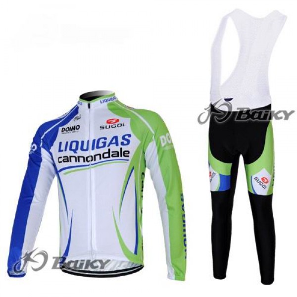 Liquigas Cannondale Pro Team Fahrradbekleidung Radtrikot Satz Langarm und Lange Trägerhose Grün Weiß