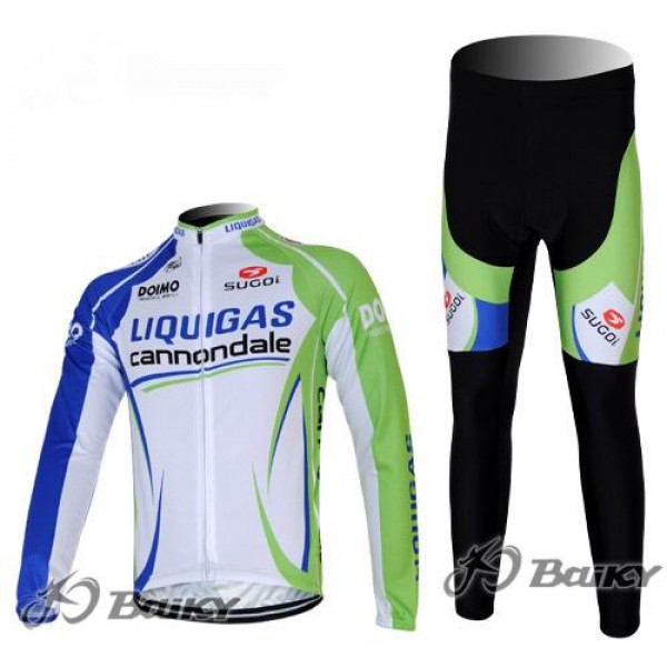 Liquigas Cannondale Pro Team Fahrradbekleidung Radtrikot Satz Langarm und Lange Fahrradhose Grün Weiß