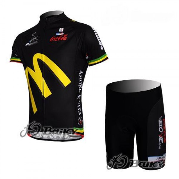 McDonald Legea Pro Team Radbekleidung Radtrikot Kurzarm und Fahrradhosen Kurz Schwarz