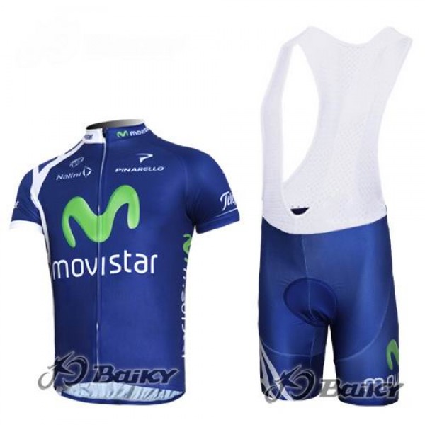 Movistar Team Fahrradbekleidung Satz Fahrradtrikot Kurzarm Trikot und Kurz Trägerhose Blau