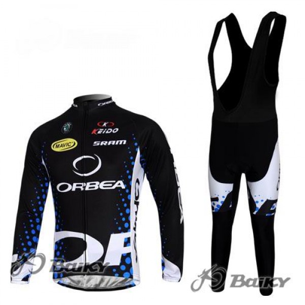Orbea Pro Team Fahrradbekleidung Radtrikot Satz Langarm und Lange Trägerhose Schwarz Blau