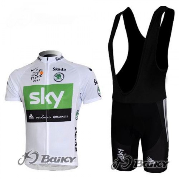 SKY Pro Team Fahrradbekleidung Satz Fahrradtrikot Kurzarm Trikot und Kurz Trägerhose Weiß Grün