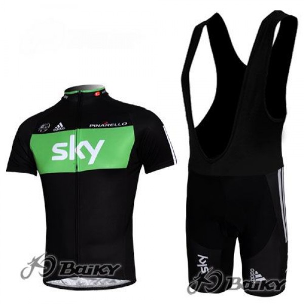 SKY Pro Team Fahrradbekleidung Satz Fahrradtrikot Kurzarm Trikot und Kurz Trägerhose Schwarz Grün