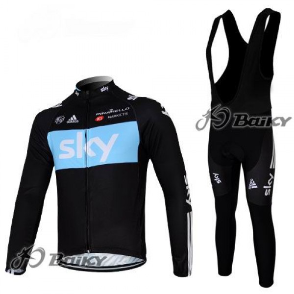Sky Pinarello Pro Team Fahrradbekleidung Radtrikot Satz Langarm und Lange Trägerhose Schwarz Blau