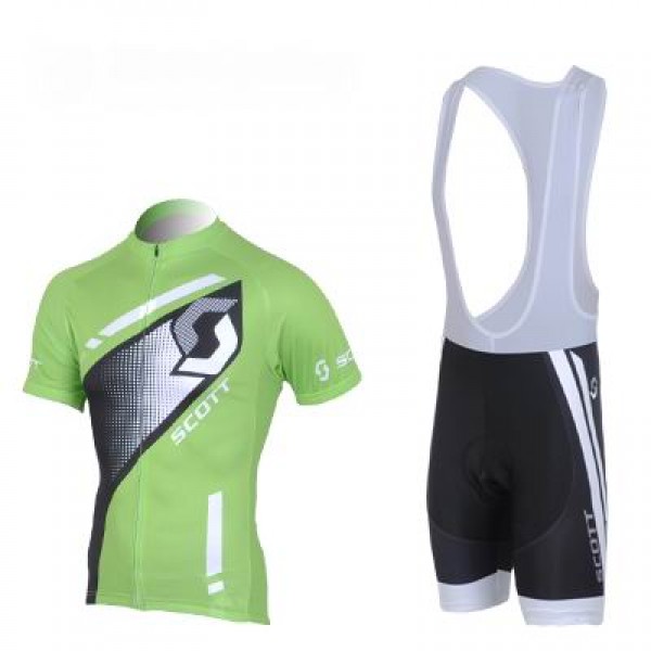 2013 Scott Racing Fahrradbekleidung Satz Fahrradtrikot Kurzarm Trikot und Kurz Trägerhose Grün Schwarz