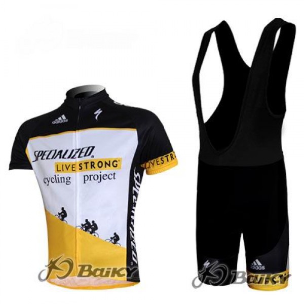 Specialized Livestrong Fahrradbekleidung Satz Fahrradtrikot Kurzarm Trikot und Kurz Trägerhose Weiß Gelb