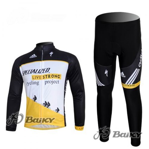 Specialized Livestrong Fahrradbekleidung Radtrikot Satz Langarm und Lange Fahrradhose Weiß Schwarz Gelb