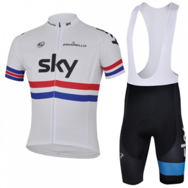 2013 Team Sky Fahrradbekleidung Satz Fahrradtrikot Kurzarm Trikot und Kurz Trägerhose Weiß Schwarz