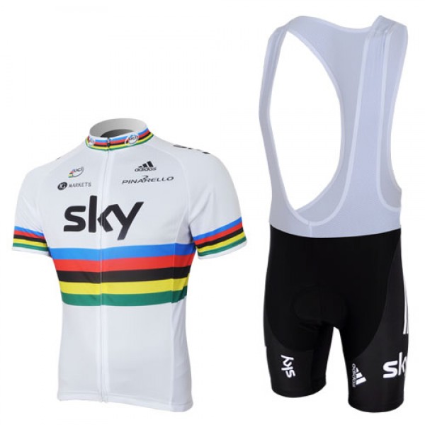 2013 Team Sky UCI Fahrradbekleidung Satz Fahrradtrikot Kurzarm Trikot und Kurz Trägerhose Weiß Schwarz