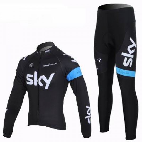 2013 Team Sky Fahrradbekleidung Radtrikot Satz Langarm und Lange Fahrradhose Schwarz Blau
