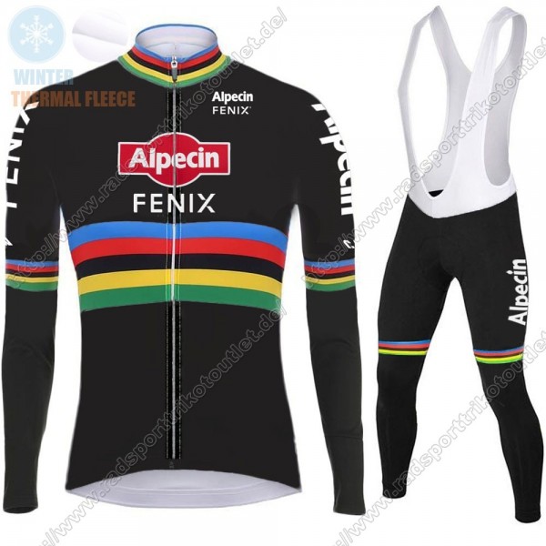 Profiteams Winter 2021 Alpecin Fenix World Champion Schwarz Radsport Fahrradbekleidung Trikot Langarm+Lang Trägerho