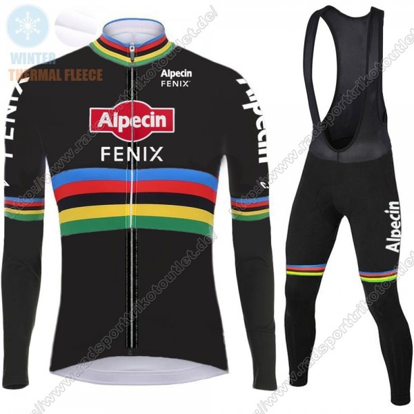 Profiteams Winter 2021 Alpecin Fenix World Champion Schwarz Radsport Fahrradbekleidung Trikot Langarm+Lang Trägerho