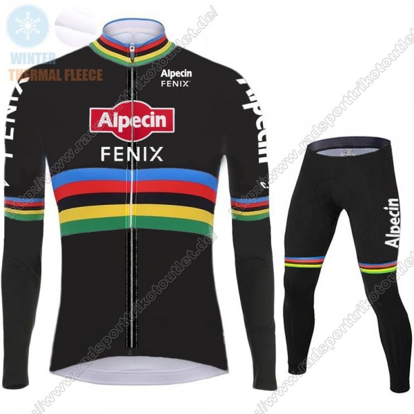 Profiteams Winter 2021 Alpecin Fenix World Champion Schwarz Radsport Fahrradbekleidung Trikot Langarm+Lang Trägerho
