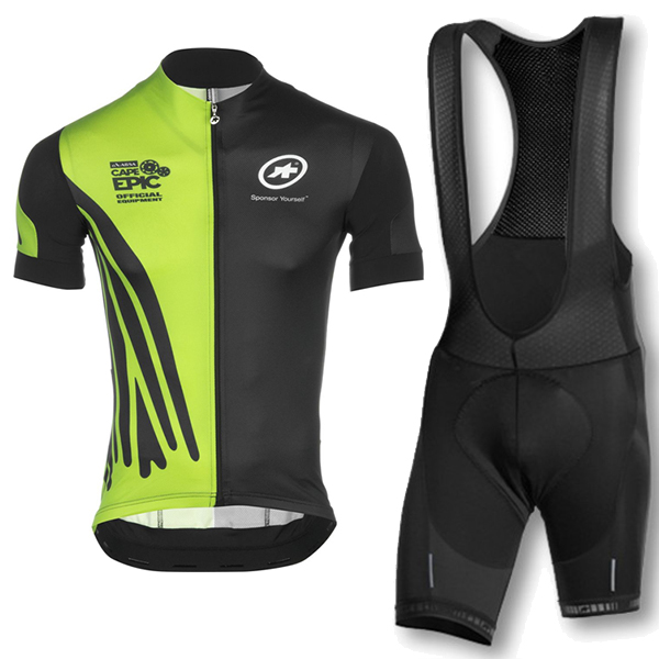 2016 Assos Grün Schwarz Fahrradbekleidung Radtrikot und Trägerhosen Set
