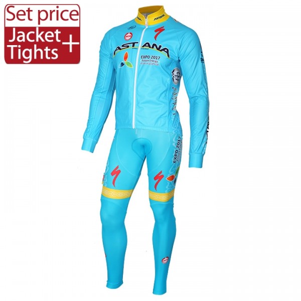 2016 Astana Team Fahrradbekleidung Satz Radtrikot Langarm und Lange Radhose