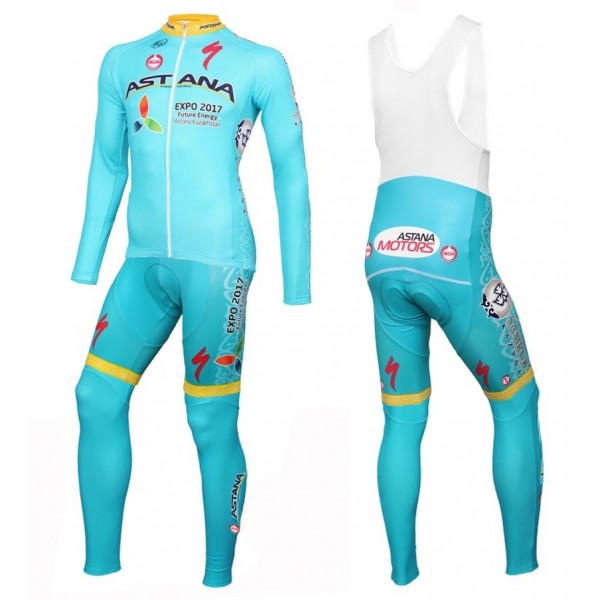 2016 Astana Pro Team Fahrradbekleidung Satz Radtrikot Langarm+Lang Trägerhose