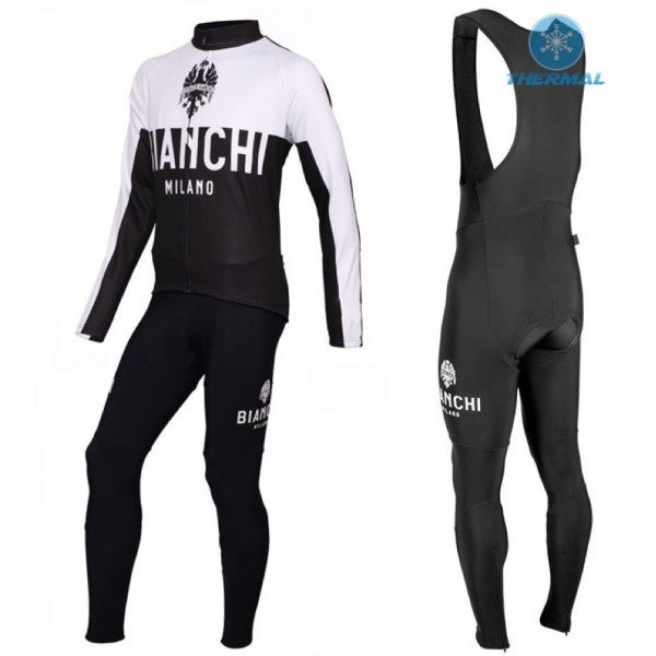 2016 Bianchi Milano Nalon Weiß-Schwarz thermisch Fahrradbekleidung Satz Radtrikot Langarm+Lang Trägerhose