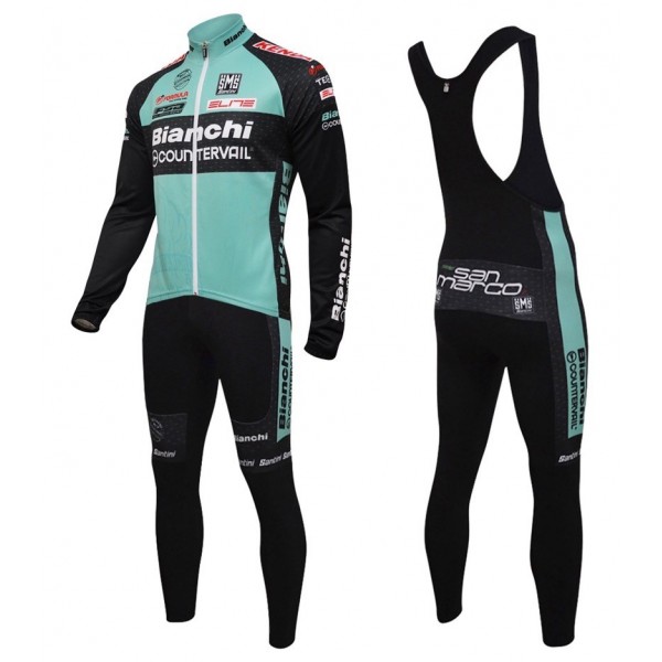 2016 Bianchi MTB Grün Fahrradbekleidung Satz Radtrikot Langarm+Lang Trägerhose