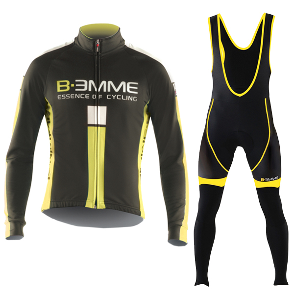 2016 Biemme schwarz YELLOW Fahrradbekleidung Langarm Radtrikot und Trägerhosen Set