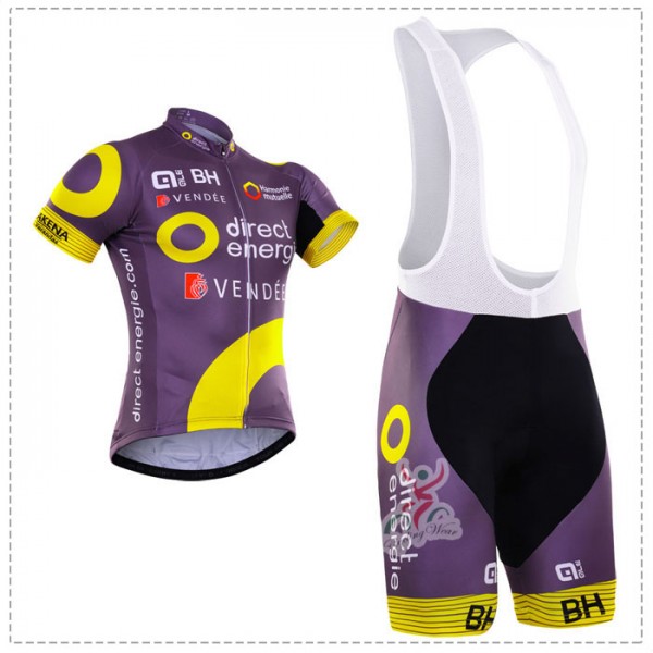 2016 Direct Energie purple Fahrradbekleidung Satz Fahrradtrikot Kurzarm Trikot und Kurz Trägerhose