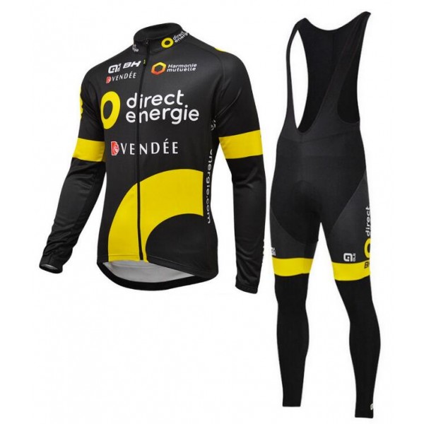 2016 Direct Energie Fahrradbekleidung Radtrikot Satz Langarm und Lange Trägerhose