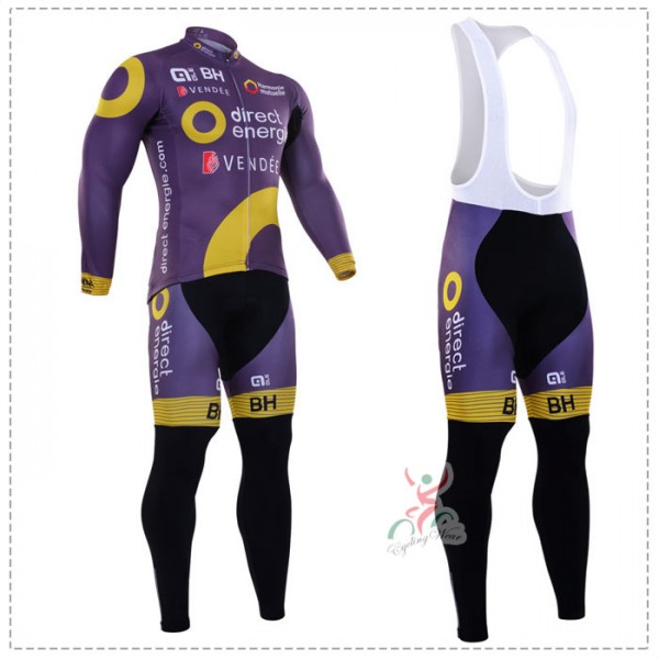 2016 Direct Energie purple Fahrradbekleidung Radtrikot Satz Langarm und Lange Trägerhose