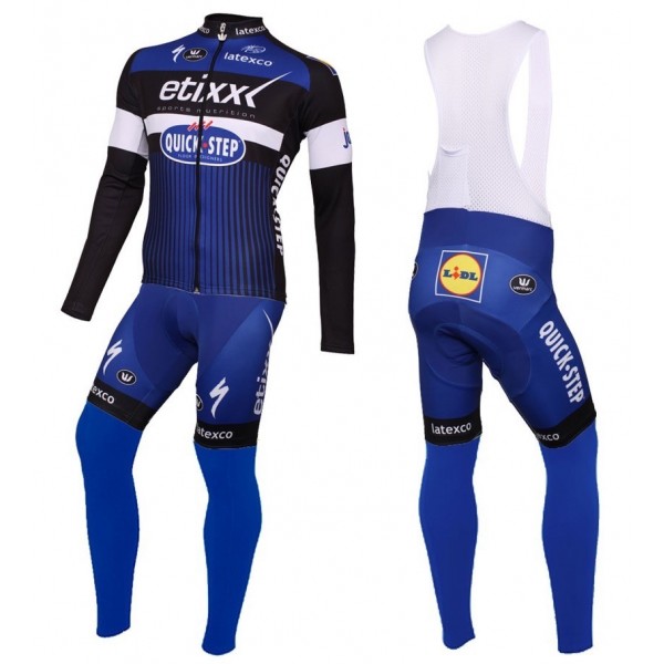 2016 Etixx-Quick Step Blau Fahrradbekleidung Satz Radtrikot Langarm+Lang Trägerhose