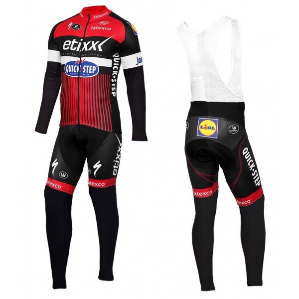 2016 Etixx-Quick Step TDF Ausgabe Rot Fahrradbekleidung Satz Radtrikot Langarm+Lang Trägerhose