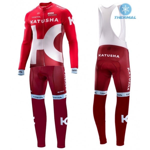 2016 Team Katusha thermisch Fahrradbekleidung Satz Radtrikot Langarm+Lang Trägerhose