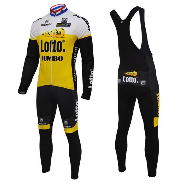 2016 Lotto-Jumbo Gelb Fahrradbekleidung Satz Radtrikot Langarm+Lang Trägerhose