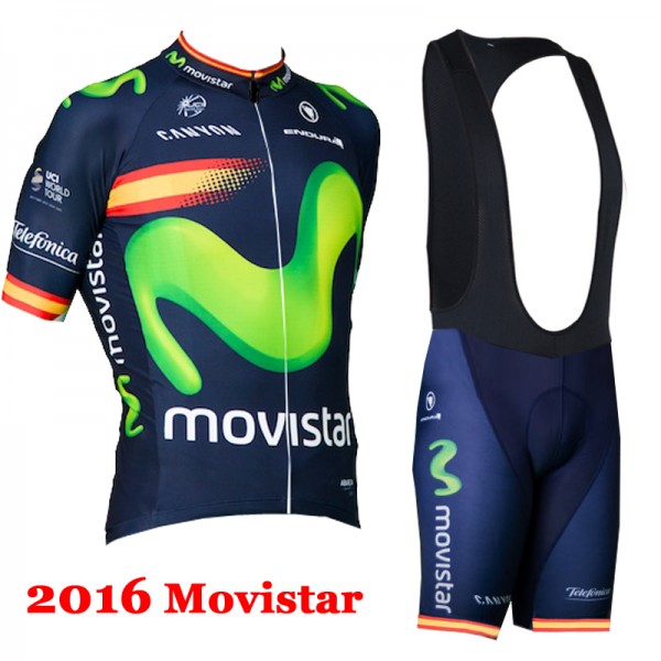 2016 Movistar Fahrradbekleidung Satz Fahrradtrikot Kurzarm Trikot und Kurz Trägerhose 03