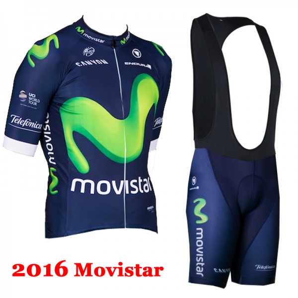2016 Movistar Fahrradbekleidung Satz Fahrradtrikot Kurzarm Trikot und Kurz Trägerhose 04