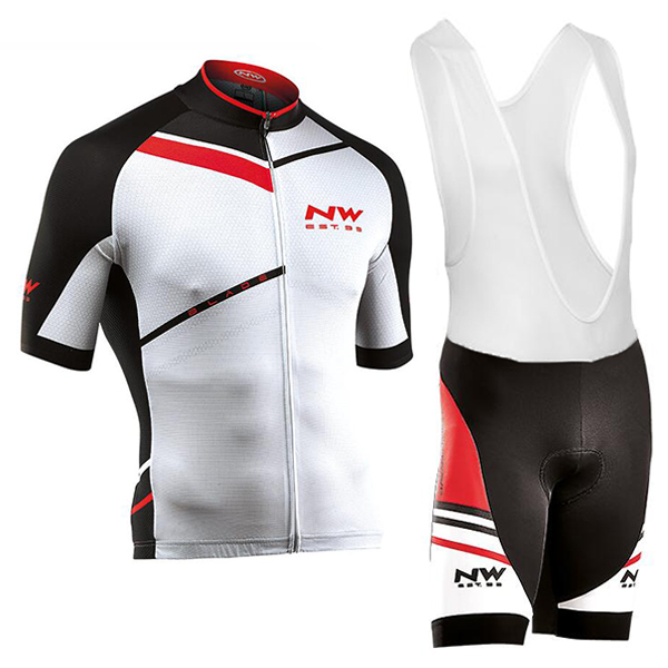 2016 Northwave Weiß schwarz rot Fahrradbekleidung Radtrikot und Trägerhosen Set