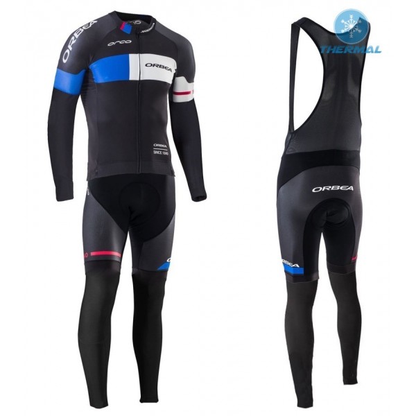 2016 Orbea Team Pro Schwarz-Blau thermisch Fahrradbekleidung Satz Radtrikot Langarm+Lang Trägerhose