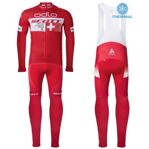2016 Scott ODLO Team Rot thermisch Fahrradbekleidung Satz Radtrikot Langarm+Lang Trägerhose