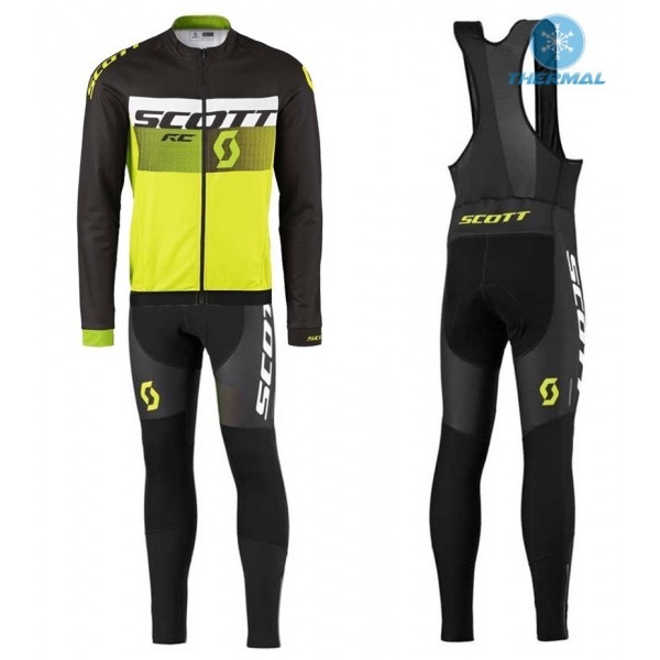 2016 Scott RC Schwarz-Weiß-Grün Fluo thermisch Fahrradbekleidung Satz Radtrikot Langarm+Lang Trägerhose