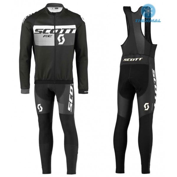 2016 Scott RC Schwarz-Grau thermisch Fahrradbekleidung Satz Radtrikot Langarm+Lang Trägerhose