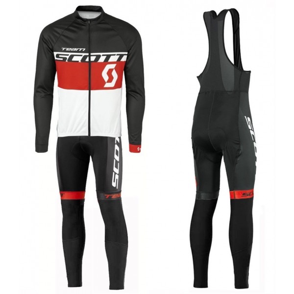 2016 Scott Team Schwarz-Rot-Weiß Fahrradbekleidung Satz Radtrikot Langarm+Lang Trägerhose