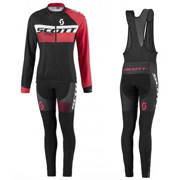 2016 Scott RC Schwarz-Rot Damen Fahrradbekleidung Satz Radtrikot Langarm+Lang Trägerhose