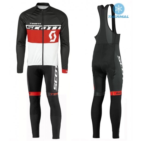 2016 Scott Team Schwarz-Rot-Weiß thermisch Fahrradbekleidung Satz Radtrikot Langarm+Lang Trägerhose