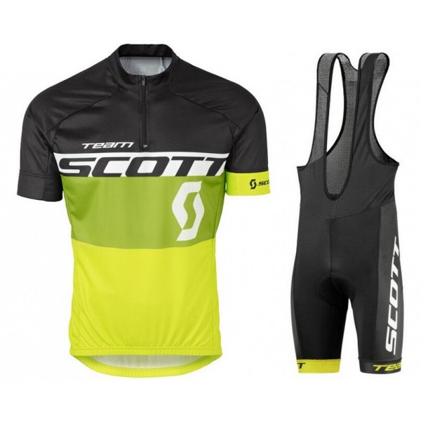 2016 Scott schwarz Grün gelb Fahrradbekleidung Satz Fahrradtrikot Kurzarm Trikot und Kurz Trägerhose