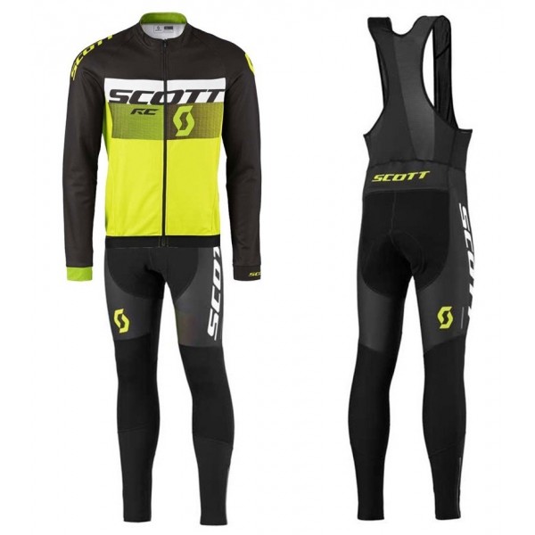 2016 Scott RC Schwarz-Weiß-Grün Fluo Fahrradbekleidung Satz Radtrikot Langarm+Lang Trägerhose