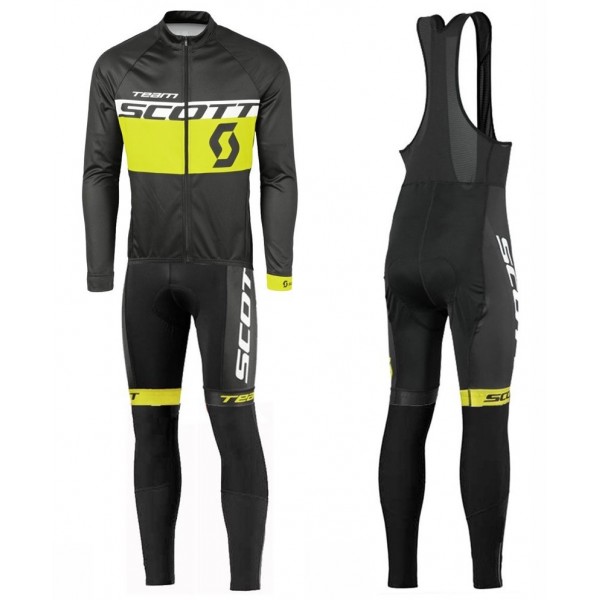 2016 Scott Team Schwarz-Gelb Fahrradbekleidung Satz Radtrikot Langarm+Lang Trägerhose