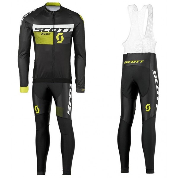 2016 Scott RC Schwarz-Gelb Fahrradbekleidung Satz Radtrikot Langarm+Lang Trägerhose