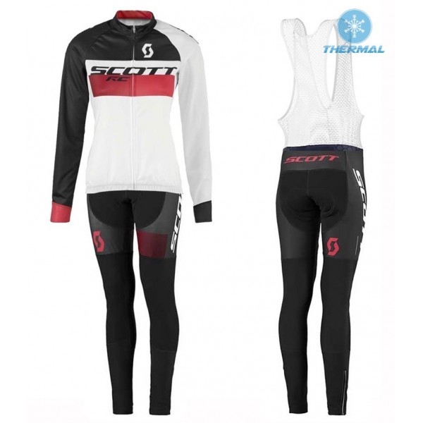 2016 Scott RC Weiß-Schwarz-Rot Damen thermisch Fahrradbekleidung Satz Radtrikot Langarm+Lang Trägerhose